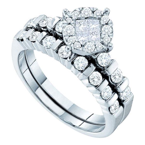 Princess Diamond Bridal Wedding Ring Band Set 7/8 Cttw 14kt White Gold