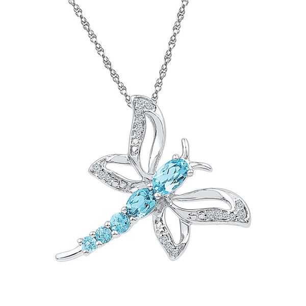 Lab-Created Blue Topaz Dragonfly Bug Pendant 1 Cttw Sterling Silver