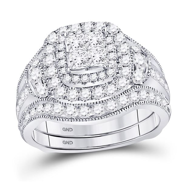 Princess Diamond Milgrain Ring Guard Bridal Wedding Ring Set 2 Cttw 14kt White Gold