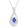 Image 1 : Oval Lab-Created Blue Sapphire Solitaire Teardrop Pendant 1/2 Cttw Sterling Silver