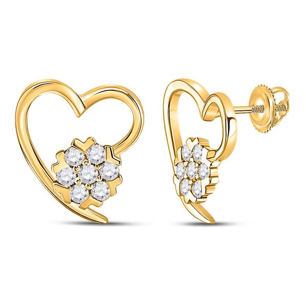 Diamond Heart Earrings 1/5 Cttw 10kt Yellow Gold