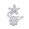 Image 2 : Baguette Diamond Bypass Flower Cocktail Ring 1-1/3 Cttw 14kt White Gold