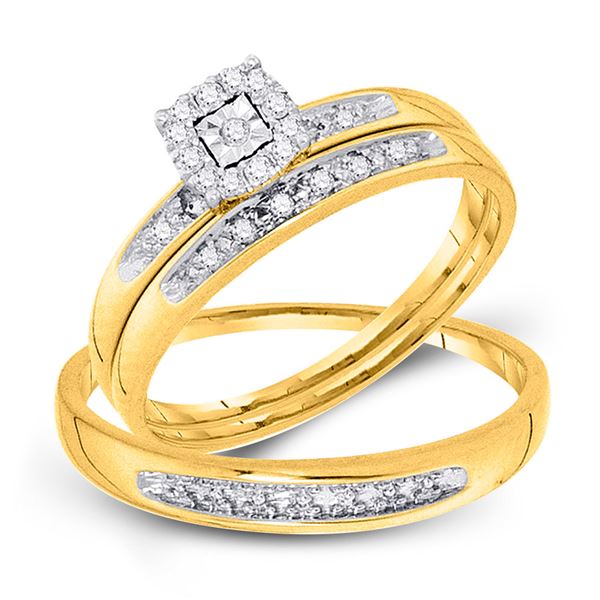 His Hers Diamond Solitaire Matching Wedding Set 1/12 Cttw 10kt Yellow Gold