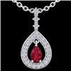 Image 2 : 1.15 ctw Ruby & Micro Pave VS/SI Diamond Necklace 14k White Gold - REF-49Y3X