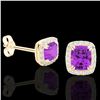 Image 2 : 2.50 ctw Amethyst & Micro Pave VS/SI Diamond Earrings 10k Yellow Gold - REF-34K3Y