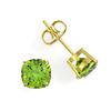 Image 2 : 4 ctw Cushion Cut Peridot Designer Stud Earrings 18k Yellow Gold - REF-32F2M