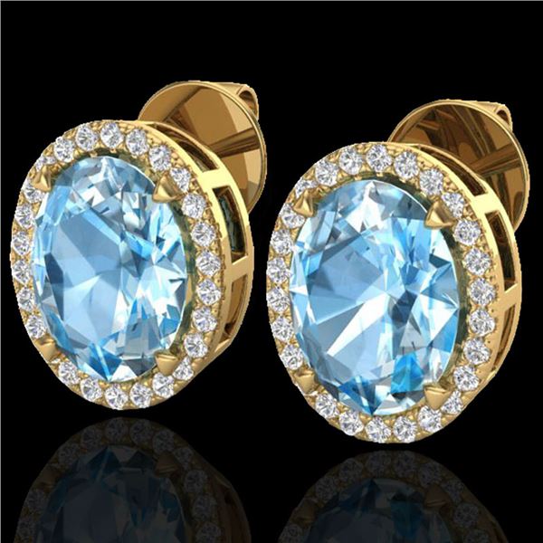 5.50 ctw Sky Blue Topaz & Micro VS/SI Diamond Earrings 18k Yellow Gold - REF-49F2M