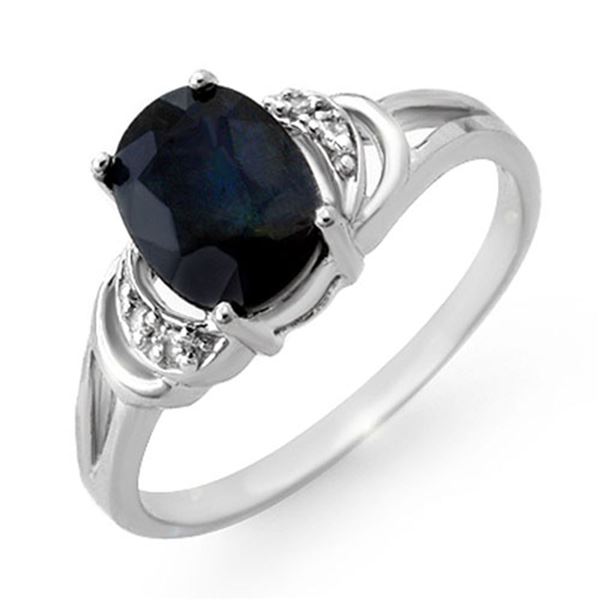 2.06 ctw Blue Sapphire & Diamond Ring 14k White Gold - REF-18N4F
