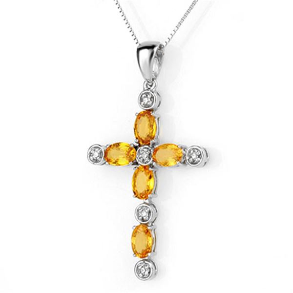3.65 ctw Yellow Sapphire & Diamond Necklace 10k White Gold - REF-28N3F