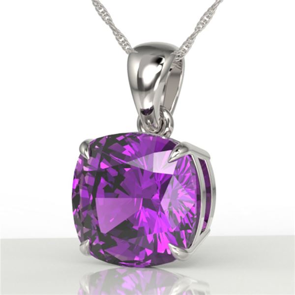 6 ctw Cushion Cut Amethyst Designer Solitaire Necklace 18k White Gold - REF-31G5W