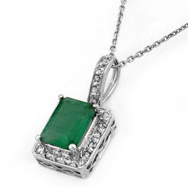 1.75 ctw Emerald & Diamond Necklace 18k White Gold - REF-34G8W