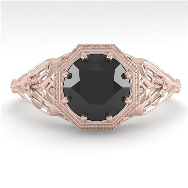 1.50 ctw Black Certified Diamond Ring Art Deco 14k Rose Gold - REF-39M5G