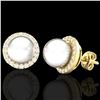 Image 2 : 0.50 ctw Micro Pave VS/SI Diamond & Pearl Earrings 18k Yellow Gold - REF-46H5R