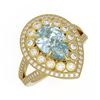 Image 1 : 3.82 ctw Certified Aquamarine & Diamond Victorian Ring 14K Yellow Gold - REF-168F8M