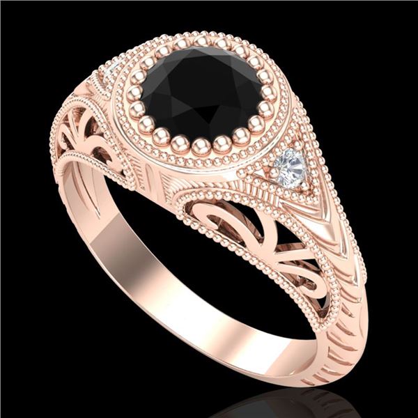 1.07 ctw Fancy Black Diamond Engagment Art Deco Ring 18k Rose Gold - REF-56N2F