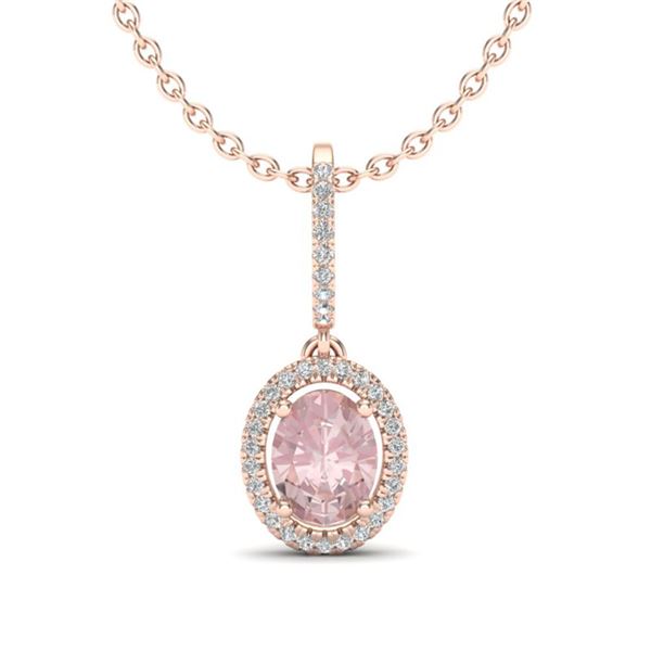 1.60 ctw Morganite & Micro VS/SI Diamond Necklace Halo 14k Rose Gold - REF-46Y8X