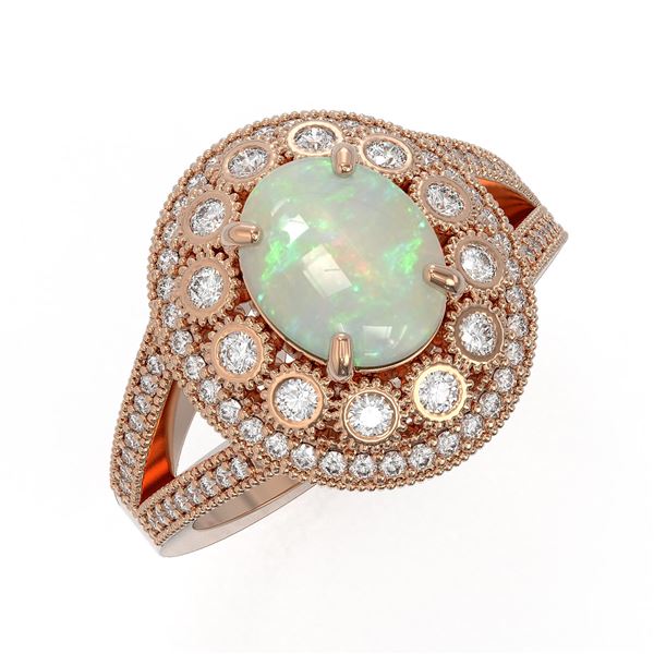 3.93 ctw Certified Opal & Diamond Victorian Ring 14K Rose Gold - REF-149K3Y
