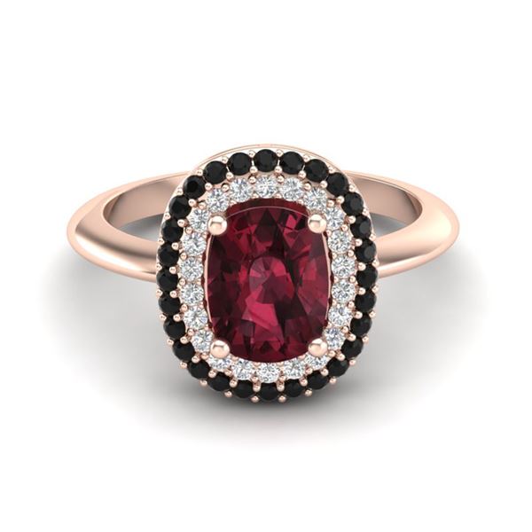 2.50 ctw Garnet With Black & White Micro Diamond Ring 14k Rose Gold - REF-49G5W