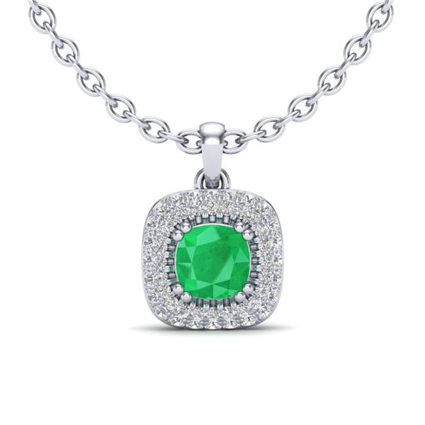 1.08 ctw Emerald & Micro VS/SI Diamond Necklace Halo 18k White Gold - REF-54H3R