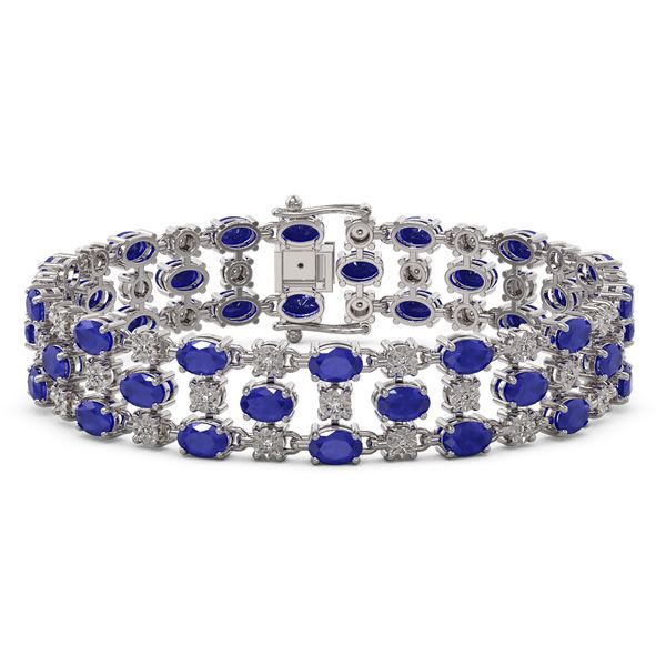 17.74 ctw Sapphire & Diamond Row Bracelet 10K White Gold - REF-245R5K