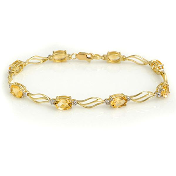 6.02 ctw Citrine & Diamond Bracelet 10k Yellow Gold - REF-26A2N