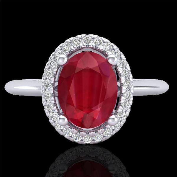 2 ctw Ruby & Micro Pave VS/SI Diamond Ring Halo 18k White Gold - REF-40G9W