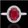 Image 1 : 2 ctw Ruby & Micro Pave VS/SI Diamond Ring Halo 18k White Gold - REF-40G9W