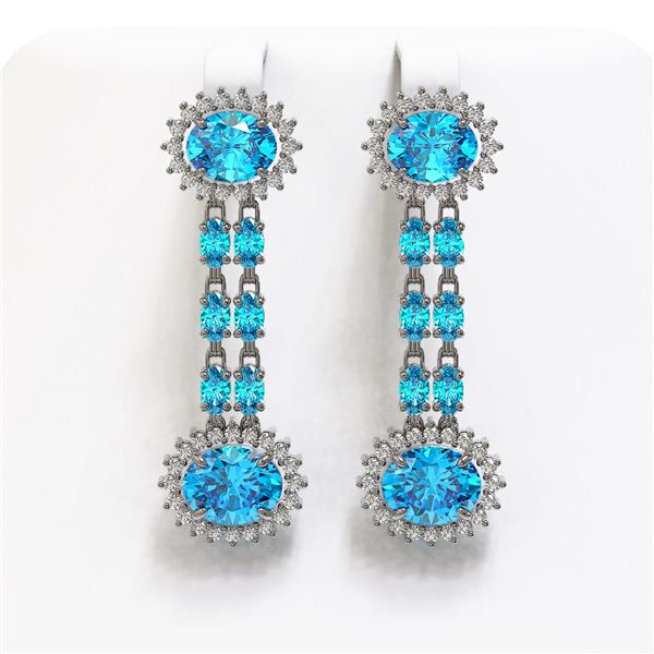 12.82 ctw Swiss Topaz & Diamond Earrings 14K White Gold - REF-176Y9X