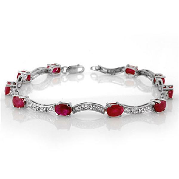 4.25 ctw Ruby & Diamond Bracelet 10k White Gold - REF-49F3M