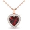 Image 1 : 1 ctw Garnet & Micro Pave VS/SI Diamond Heart Necklace 14k Rose Gold - REF-21N3F