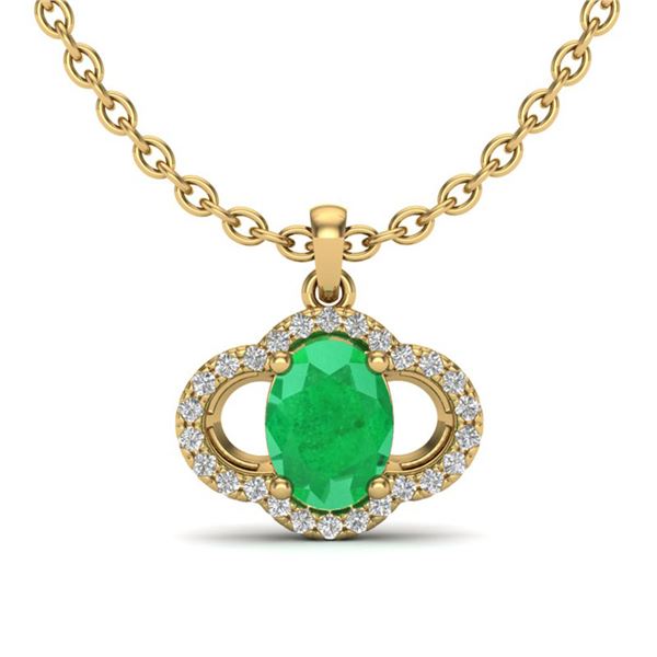 2 ctw Emerald & Micro Pave VS/SI Diamond Necklace 10k Yellow Gold - REF-31X4A