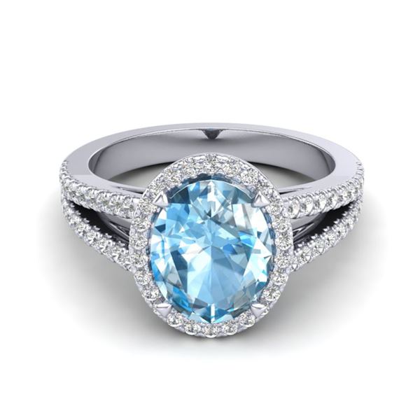 3 Sky Blue Topaz & Micro VS/SI Diamond Halo Ring 18k White Gold - REF-53G5W