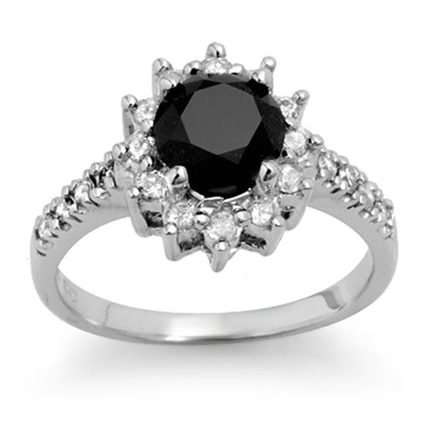 2.45 ctw VS Certified Black & White Diamond Solitaire Ring 14k White Gold - REF-120X2A
