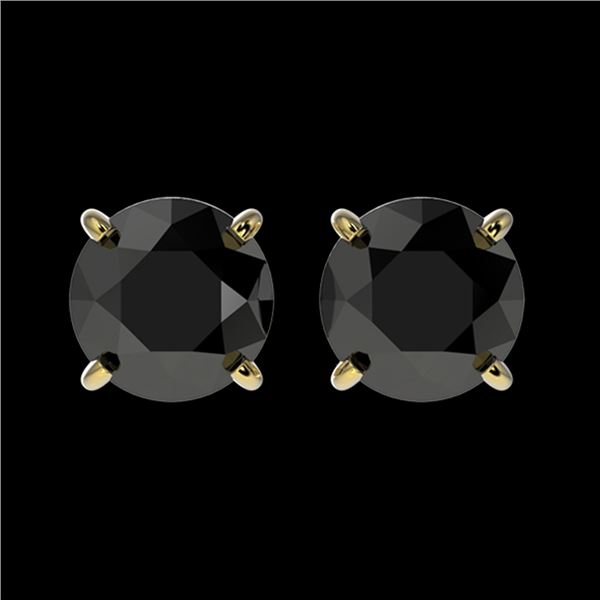 1.50 ctw Fancy Black Diamond Solitaire Stud Earrings 10k Yellow Gold - REF-31X3A