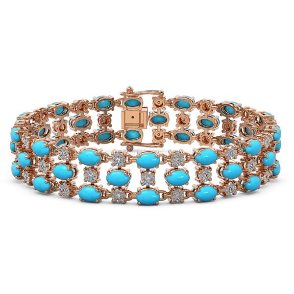 18.05 ctw Turquoise & Diamond Bracelet 10K Rose Gold - REF-227N3F