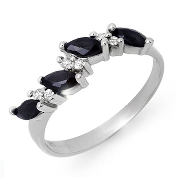 0.80 ctw Blue Sapphire & Diamond Ring 18k White Gold - REF-25N8F