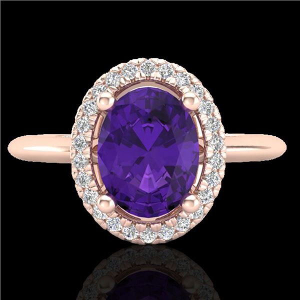 1.75 ctw Amethyst & Micro VS/SI Diamond Ring Halo 14k Rose Gold - REF-30X2A