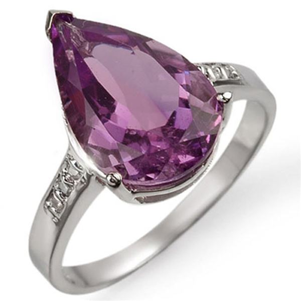 4.10 ctw Amethyst & Diamond Ring 10k White Gold - REF-17F5M