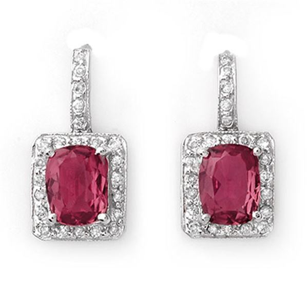 3.50 ctw Pink Tourmaline & Diamond Earrings 14k White Gold - REF-87H3R