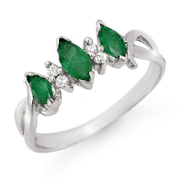 0.57 ctw Emerald & Diamond Ring 18k White Gold - REF-22F2M