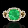 Image 1 : 3.15 ctw Emerald & Micro VS/SI Diamond Certified Ring 18k Yellow Gold - REF-55N2F