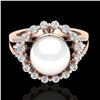 Image 1 : 0.83 CT Micro Pave VS/SI Diamond Certified & Pearl Ring 14k Rose Gold - REF-55Y5X