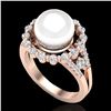 Image 2 : 0.83 CT Micro Pave VS/SI Diamond Certified & Pearl Ring 14k Rose Gold - REF-55Y5X