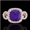 Image 1 : 3.75 ctw Amethyst & Micro VS/SI Diamond Certified Ring 14k Rose Gold - REF-42A6N