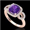 Image 2 : 3.75 ctw Amethyst & Micro VS/SI Diamond Certified Ring 14k Rose Gold - REF-42A6N