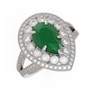 Image 1 : 5.12 ctw Certified Emerald & Diamond Victorian Ring 14K White Gold - REF-178A2N