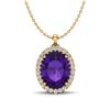 Image 1 : 2.75 ctw Amethyst & Micro VS/SI Diamond Halo Necklace 18k Yellow Gold - REF-34N6F
