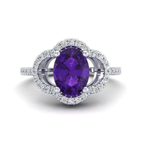 2 ctw Amethyst & Micro Pave VS/SI Diamond Certified Ring 10k White Gold - REF-30F8M