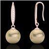 Image 2 : 0.18 ctw Micro Pave VS/SI Diamond with Pearl Earrings 14k Rose Gold - REF-23A2N