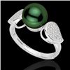 Image 2 : 0.27 ctw Micro Pave VS/SI Diamond & Peacock Pearl Ring 18k White Gold - REF-38Y2X